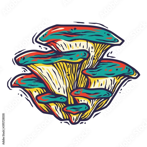 Colored element of oyster. Seasonal autumn vector illustration of mushroom for any kinds of design or vegan menu