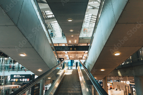 Escalator access in the airport Corridor in the building