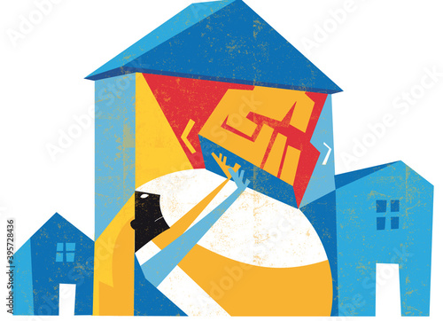 domestic violence, Woman in fear of domestic abuse, vector concept illustration