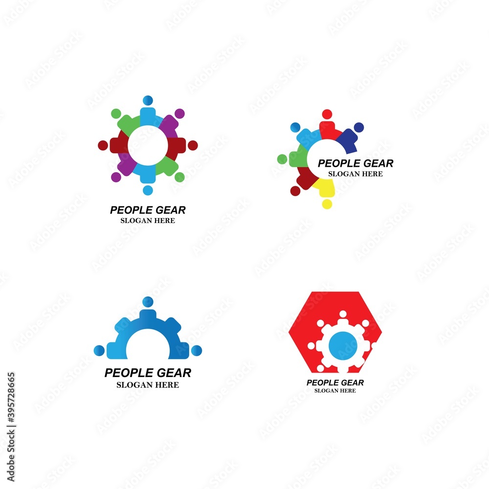 People Gear logo template ,People group spinning gear concept of collaboration and great work
