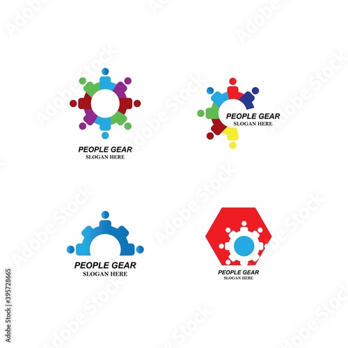 People Gear logo template ,People group spinning gear concept of collaboration and great work 