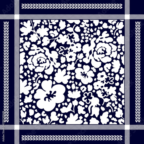 Botanical bandana pattern inspired by Indian art. Flourish framed print with different elements.