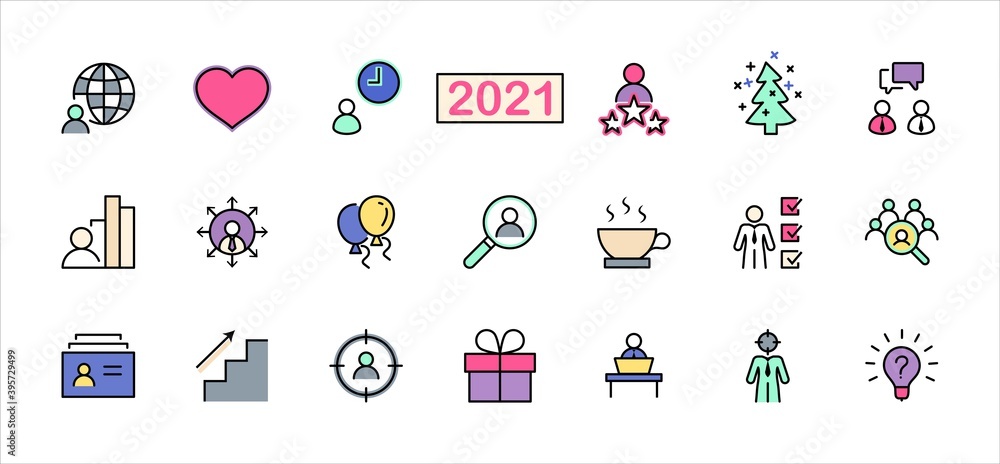 Naklejka premium Set of Head Hunting Related Vector Line Icons. Contains such Icons as Career growth, Bulb, Candidate, Search, CV, Card Index, Outsource and more. Editable Stroke. 32x32 Pixel Perfect
