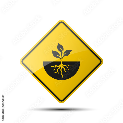 yellow diamond road sign with a black border and an image eco icon on white background. Illustration