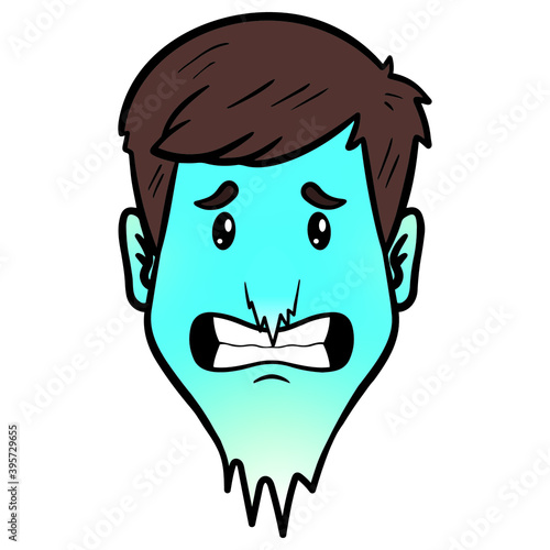 man freezes. face, ice cream, comic, avatar.