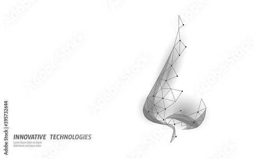 Rhinitis nose low poly . Treatment medicine coryza. Pharmacy runny nose spray. Polygonal design banner template vector illustration