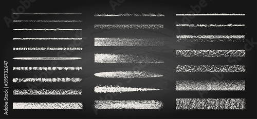 Set of chalk and crayon brushes. Hand drawn grunge lines on chalkboard background. Vector art brushes.