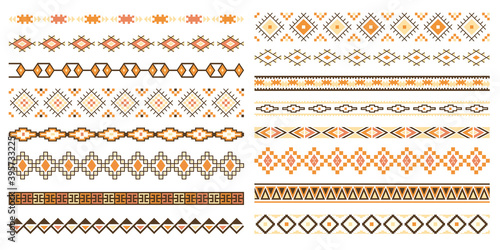 Decorative seamless borders design elements set. Tribal ethnic style