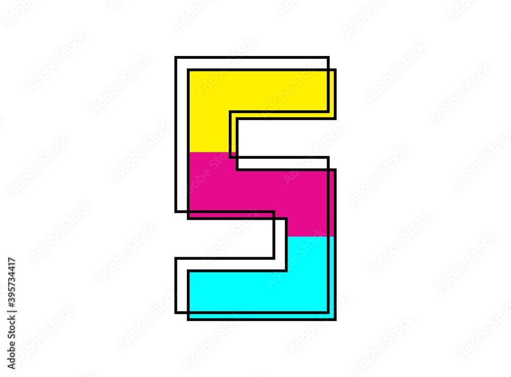 5 font number made of black frame outline shadow of font pink, blue, yellow color. Vector illustration for logo, design element, poster and more 5 font number made of black frame outline shadow of font pink, blue, yellow color. Vector illustration for logo, design element, poster and more