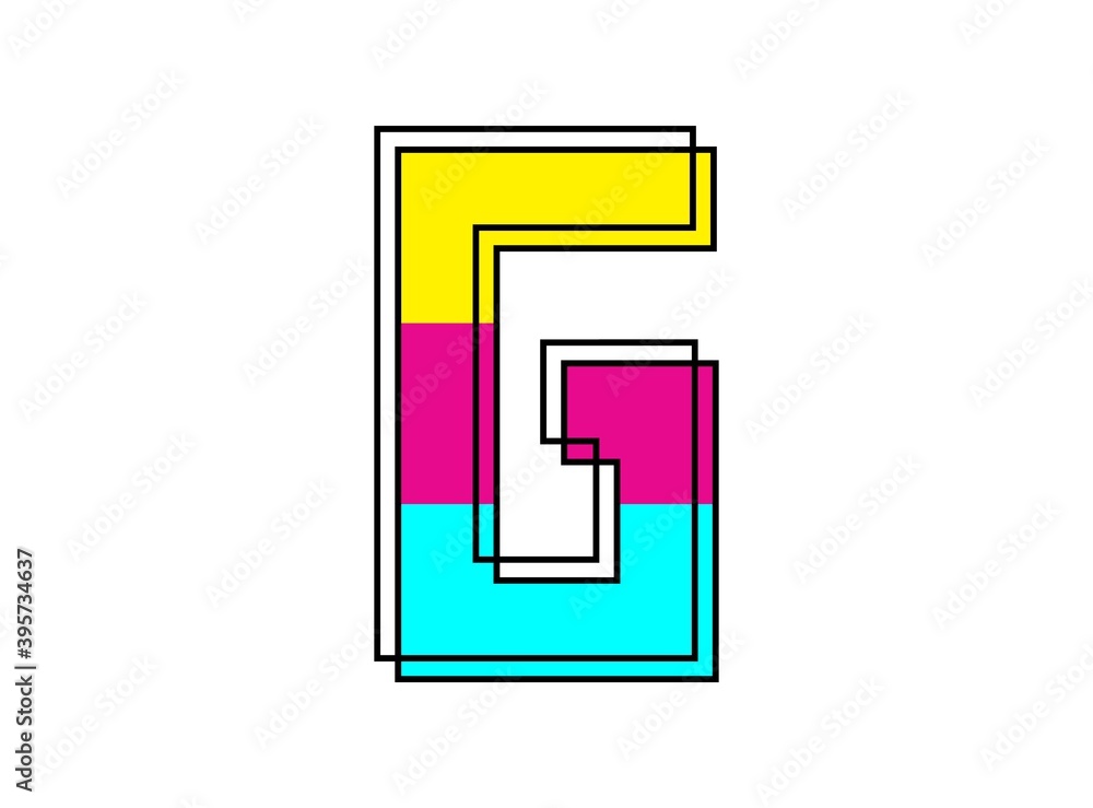 G font letter made of black frame outline shadow of font pink, blue, yellow color. Vector illustration for logo, design element, poster and more G font letter made of black frame outline shadow of font pink, blue, yellow color. Vector illustration for logo, design element, poster and more
