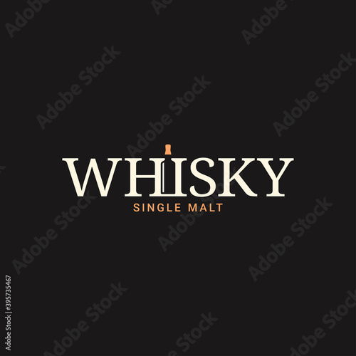 Whisky or whiskey logo with whiskey bottle