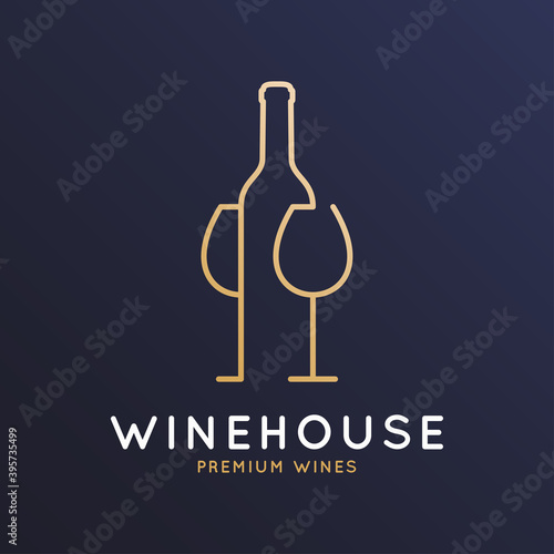 Wine logo with wine bottle and wineglass