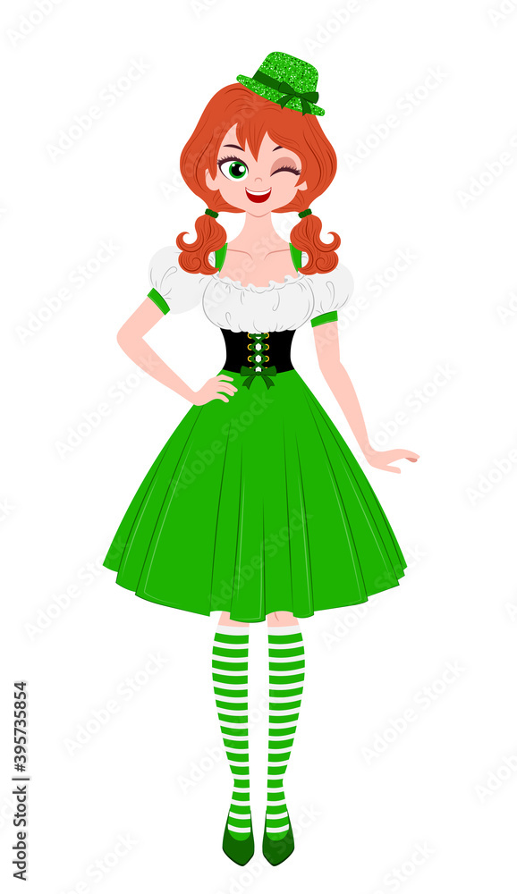 Young woman wearing green hat and irish national dress. Saint Patricks Day illustration Young woman wearing green hat and irish national dress. Saint Patricks Day illustration