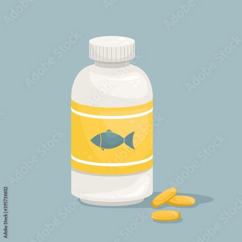 A bottle of fish oil capsules. Biologically active additive. Omega-3