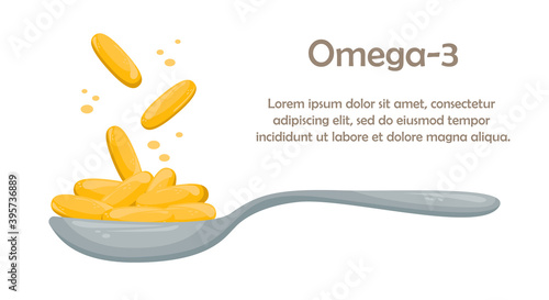 Template with space for text with fish oil capsules. Biologically active additive. Omega-3