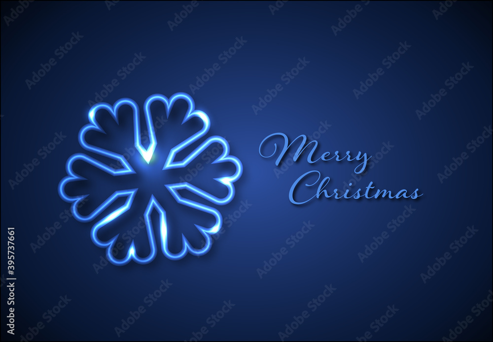 Christmas card with blue neon snowflake
