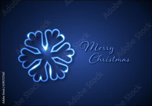 Christmas card with blue neon snowflake