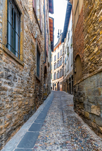 Historical street view in Citta Alta of Bergamo City