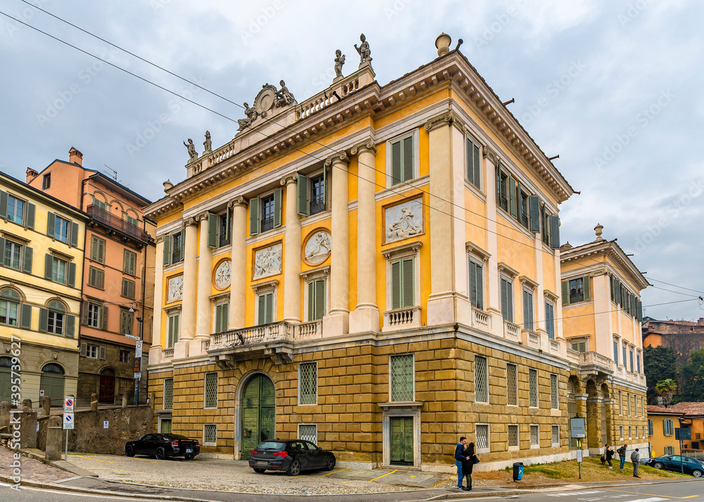 Naklejka premium Historical street view in Citta Alta of Bergamo City