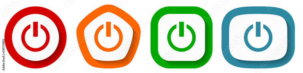 Set of flat design vector power buttons, switch symbol illustration in eps 10