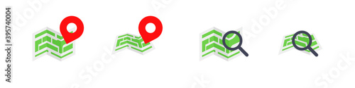 Map pointer with red pin graphic vector isolated, gps direction with destination concept illustration