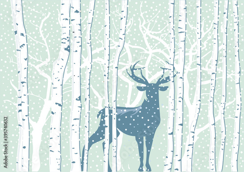 Hirsch in Winterlandschaft mit Schneeflocken © scusi