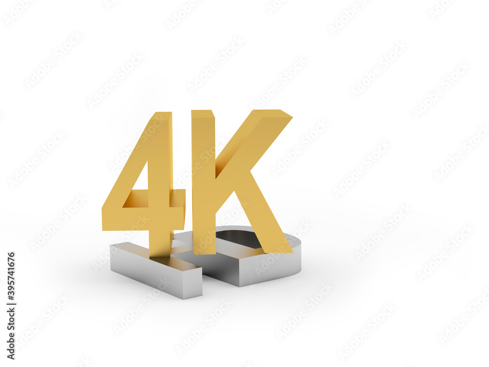 HD 4K logo made of silver and gold isolated on white. 3d illustration