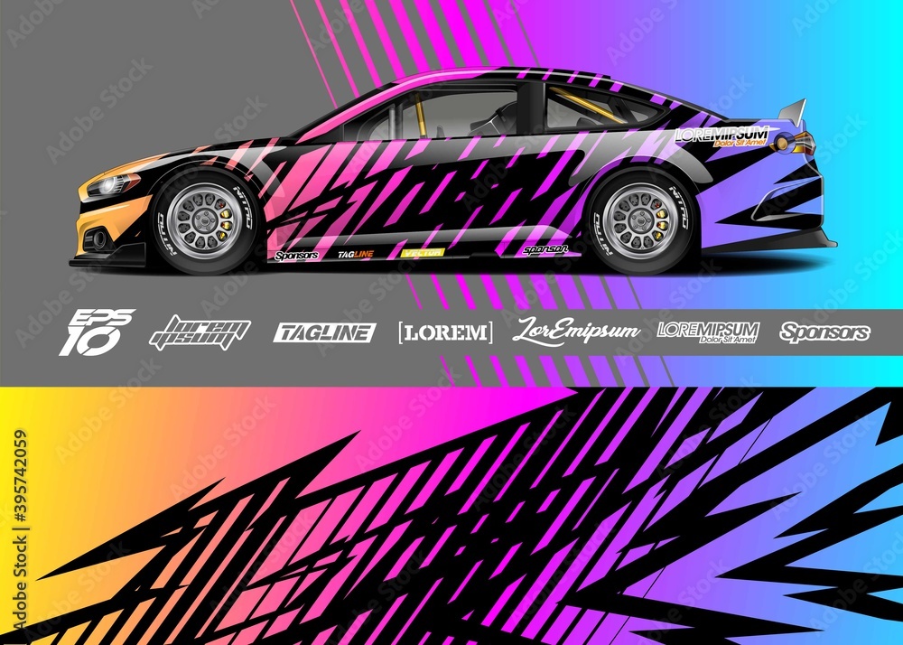 Fototapeta premium Car wrap decal designs. Abstract racing and sport background for racing livery or daily use car vinyl sticker. 