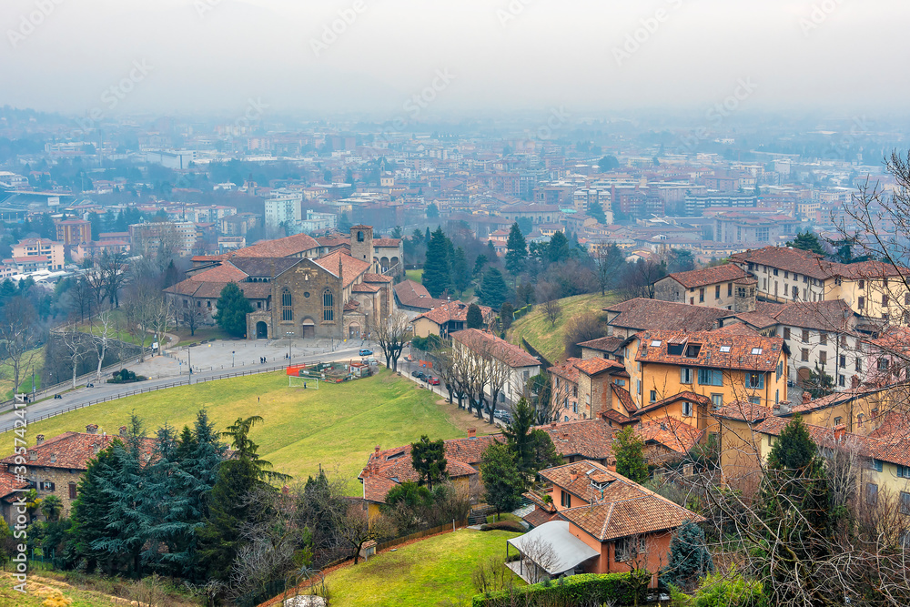Citta Alta view from Rocca di Bergamo in Italy