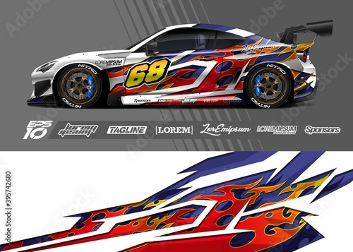 Car wrap decal designs. Abstract racing and sport background for racing livery or daily use car vinyl sticker.
