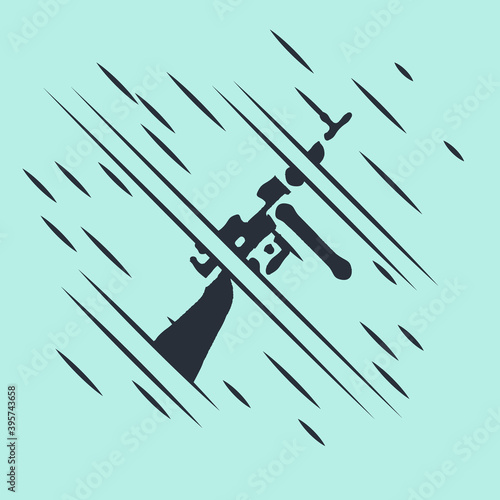 Black Thompson tommy submachine gun icon isolated on green background. American submachine gun. Glitch style. Vector.