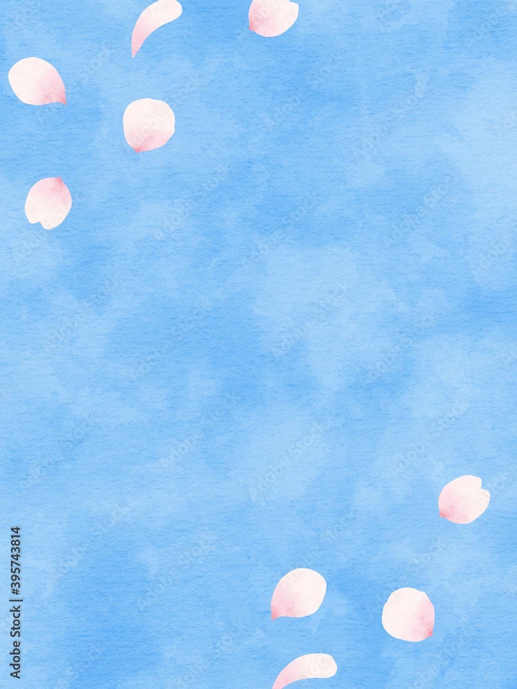 桜の花びら舞う空の水彩タッチ背景素材 縦 Ilustracion De Stock Adobe Stock