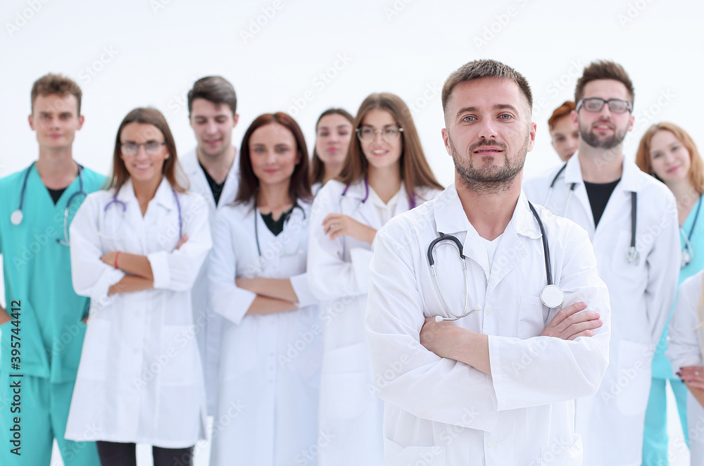 top view. a group of smiling doctors pointing at you. top view. a group of smiling doctors pointing at you.