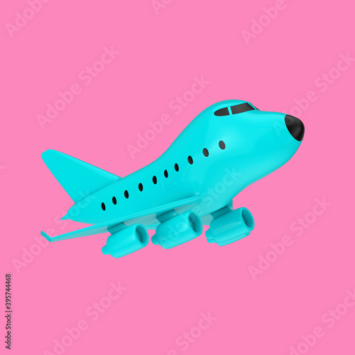 Wallpaper Mural Blue Cartoon Toy Jet Airplane in Duotone Style. 3d Rendering Torontodigital.ca