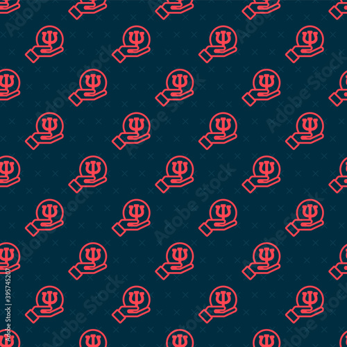 Red line Psychology icon isolated seamless pattern on black background. Psi symbol. Mental health concept, psychoanalysis analysis and psychotherapy. Vector.