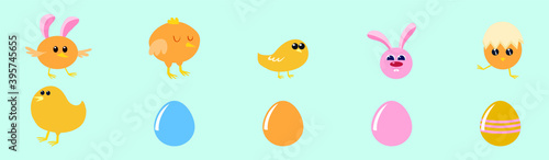 set of yellow easter chicken cartoon icon design template with various models. vector illustration isolated on blue background