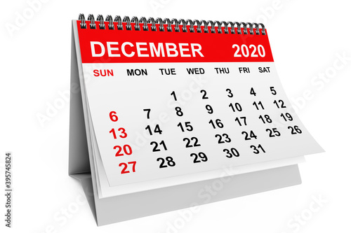 Calendar December 2020. 3d rendering