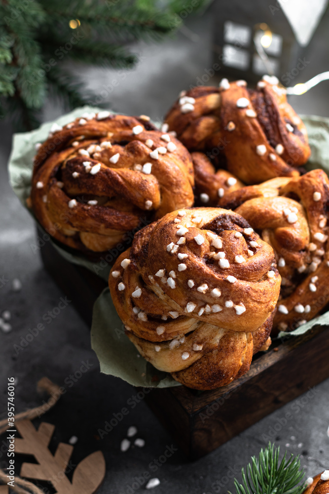 Swedish Christmas cinnamon rolls with Cristal sugar