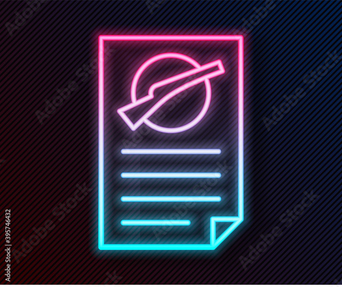 Glowing neon line Firearms license certificate icon isolated on black background. Weapon permit. Vector.