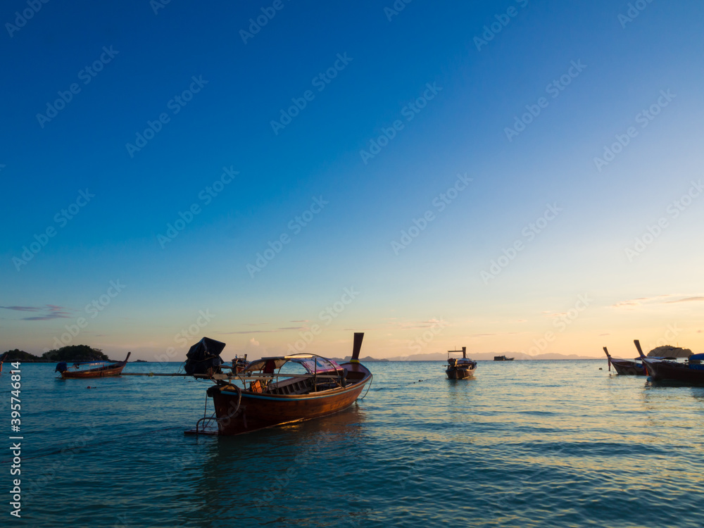 Boat on sea beach colorful sky sunset nature vacation landscape