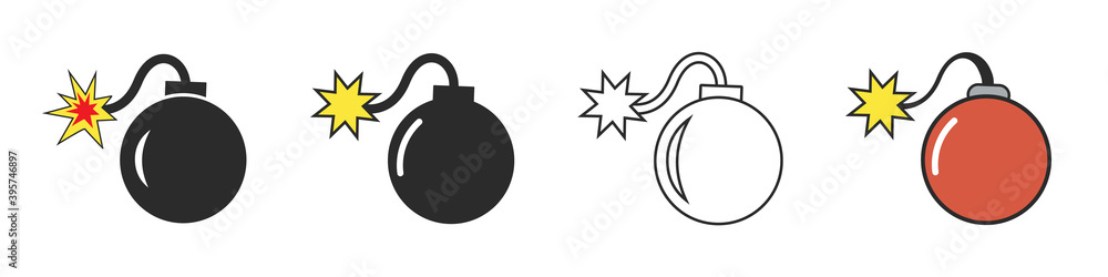 Set of vector bomb symbols isolated on white background Set of vector bomb symbols isolated on white background