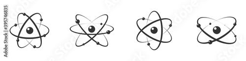 Atom icon in flat design. Set gray molecule symbol or atom symbol isolated. Vector illustration
