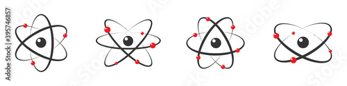 Atom icon in flat design. Set gray molecule symbol or atom symbol isolated. Vector illustration