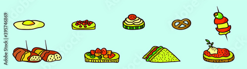 set of appetizers cartoon icon design template with various models. vector illustration isolated on blue background