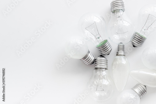 A lot of light bulbs top view. Renewable eco energy concept