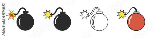 Set of vector bomb symbols isolated on white background