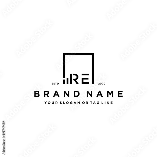 letter RE square logo finance design vector
