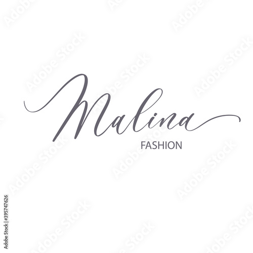 Malina - raspberry calligraphy logo template for jewelry store, baking, cooking, clothing, fashion, etc. Berry Vector Design, fruit Illustration in line.
