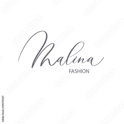 Malina - raspberry calligraphy logo template for jewelry store, baking, cooking, clothing, fashion, etc. Berry Vector Design, fruit Illustration in line.