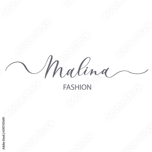 Malina - raspberry calligraphy logo template for jewelry store, baking, cooking, clothing, fashion, etc. Berry Vector Design, fruit Illustration in line.